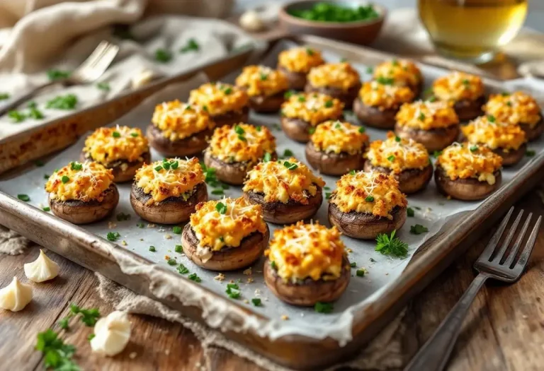 Champignons farcis au four, à l’ail et aux fines herbes : l’apéro chaud, fondant et croustillant à partager