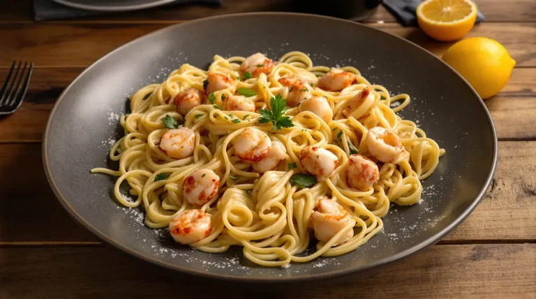 Linguine aux poireaux, crème onctueuse et crevettes vraiment gourmandes